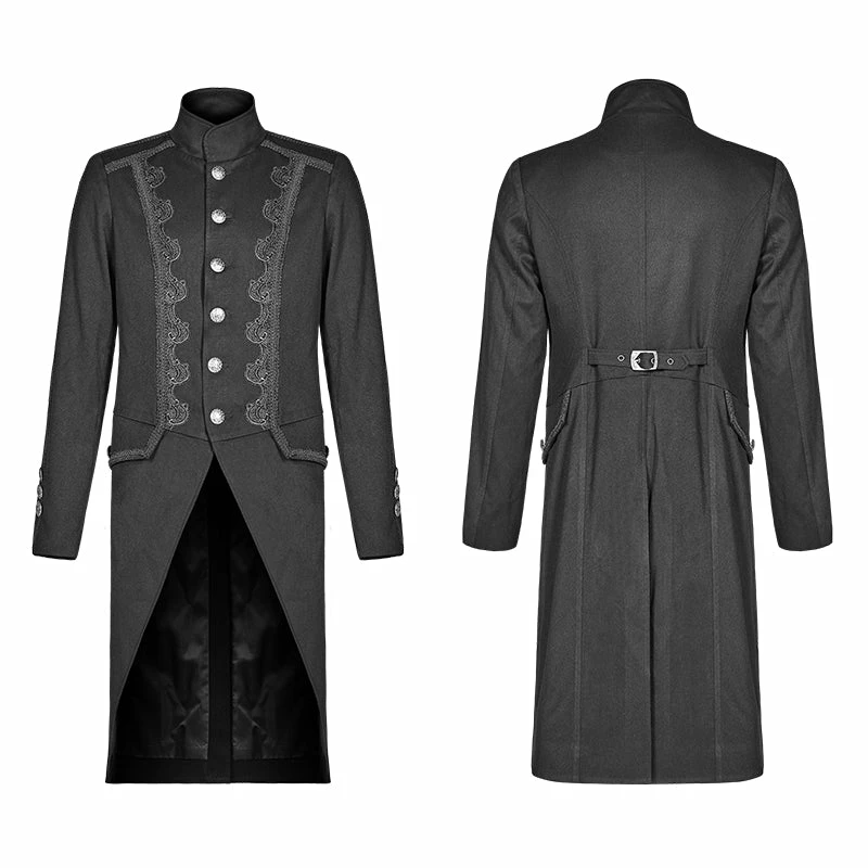 Punk Rave Store Men Gothic Standing Collar Mid-length Coat 6 Punk Rave Store Men Gothic Standing Collar Mid-length Coat