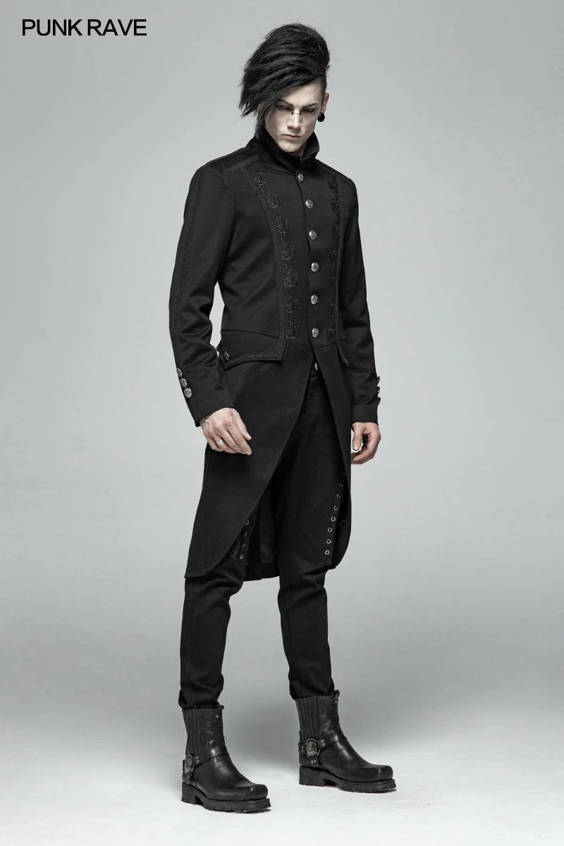 Punk Rave Store Men Gothic Standing Collar Mid-length Coat 8 Punk Rave Store Men Gothic Standing Collar Mid-length Coat