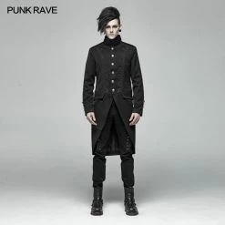 Punk Rave Store Men Gothic Standing Collar Mid-length Coat