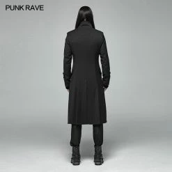 Punk Rave Store Gothic Mens Coat Simple Men Gothic Mid-length Jacket Standing Collar Coat