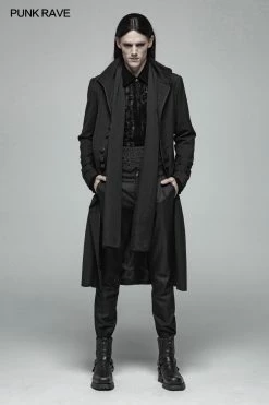 Punk Rave Store Gothic Mens Coat Simple Men Gothic Mid-length Jacket Standing Collar Coat