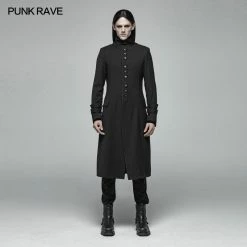 Punk Rave Store Gothic Mens Coat Simple Men Gothic Mid-length Jacket Standing Collar Coat
