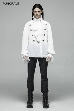 Punk Rave Store Men Gothic Partial Placket Lotus Leaf Loose Shirt With Standing Collar