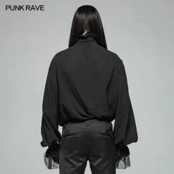 Punk Rave Store Men Gothic Partial Placket Lotus Leaf Loose Shirt With Standing Collar