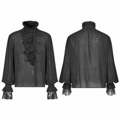 Punk Rave Store Men Gothic Partial Placket Lotus Leaf Loose Shirt With Standing Collar