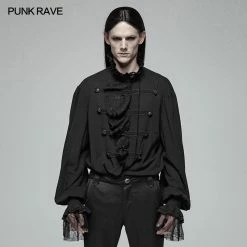 Punk Rave Store Men Gothic Partial Placket Lotus Leaf Loose Shirt With Standing Collar