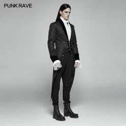 Punk Rave Store Gothic Medium Length Jacquard Jacket Lace-up Back Tailcoat