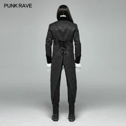 Punk Rave Store Gothic Medium Length Jacquard Jacket Lace-up Back Tailcoat