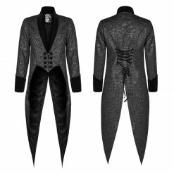Punk Rave Store Gothic Medium Length Jacquard Jacket Lace-up Back Tailcoat