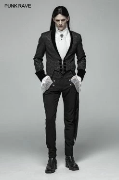 Punk Rave Store Gothic Medium Length Jacquard Jacket Lace-up Back Tailcoat