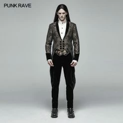 Punk Rave Store Gothic Medium Length Jacquard Jacket Lace-up Back Tailcoat