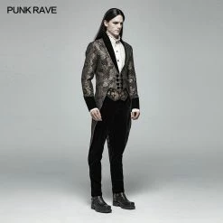 Punk Rave Store Gothic Medium Length Jacquard Jacket Lace-up Back Tailcoat