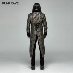 Punk Rave Store Gothic Medium Length Jacquard Jacket Lace-up Back Tailcoat