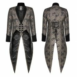 Punk Rave Store Gothic Medium Length Jacquard Jacket Lace-up Back Tailcoat