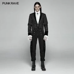 Punk Rave Store Gothic Medium Length Jacquard Jacket Lace-up Back Tailcoat