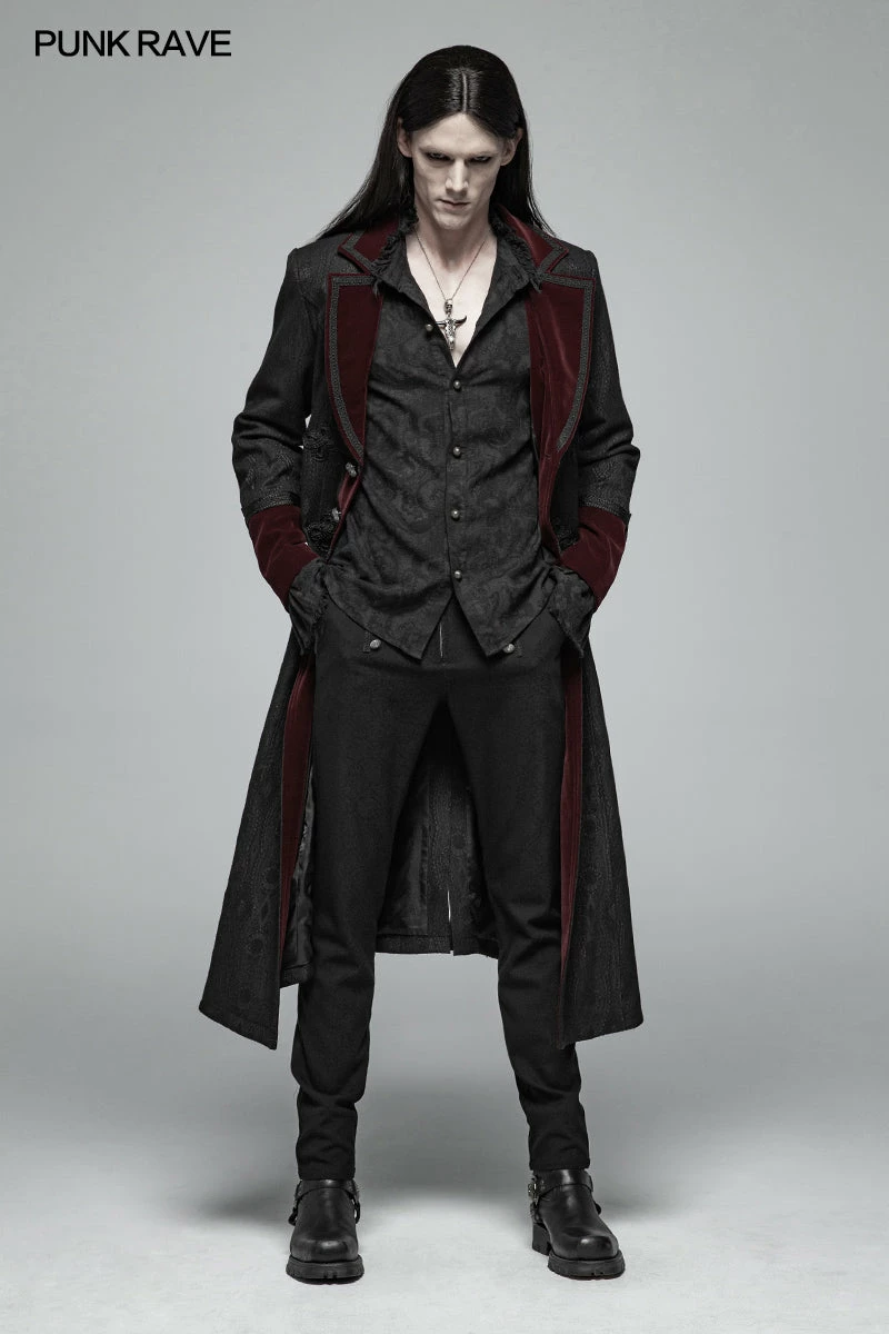 Punk Rave Store Men Goth Vampire Master Mid-length Jacket V-neck Long Sleeve Coat 14 Punk Rave Store Men Goth Vampire Master Mid-length Jacket V-neck Long Sleeve Coat