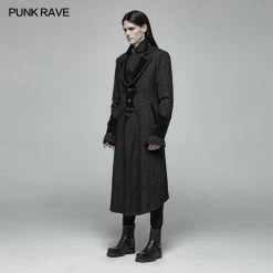 Punk Rave Store Men Goth Vampire Master Mid-length Jacket V-neck Long Sleeve Coat