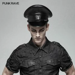 Punk Rave Store Hat & Caps Men Handsome Punk Personality PU Hat With A Skull Pendant