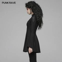 Punk Rave Store Gothic Women Hollow-out Collar Long Sleeve High Neck A-line Short Dress