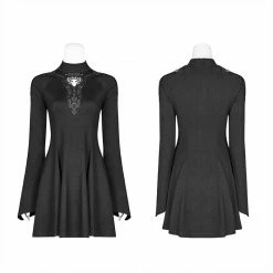Punk Rave Store Gothic Women Hollow-out Collar Long Sleeve High Neck A-line Short Dress