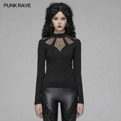 Punk Rave Store Gothic Hollow-out Long Sleeve T-shirt For Women