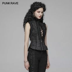 Punk Rave Store Sexy Deep V Collar Vest Lolita Women Lace High Standing Collar Waistcoat