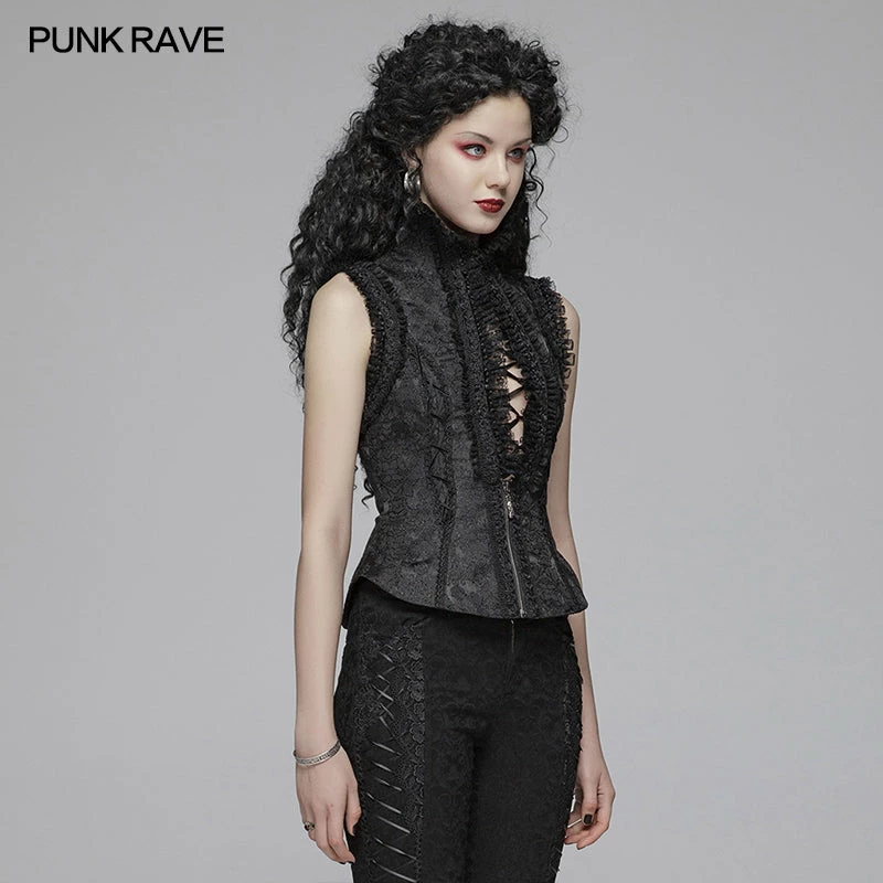 Punk Rave Store Sexy Deep V Collar Vest Lolita Women Lace High Standing Collar Waistcoat 4 Punk Rave Store Sexy Deep V Collar Vest Lolita Women Lace High Standing Collar Waistcoat