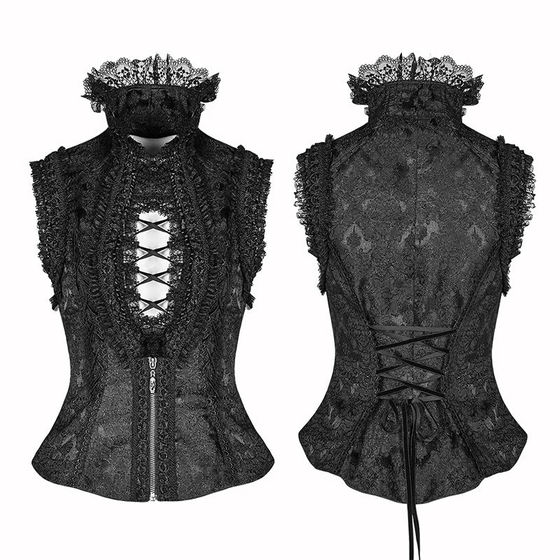 Punk Rave Store Sexy Deep V Collar Vest Lolita Women Lace High Standing Collar Waistcoat 6 Punk Rave Store Sexy Deep V Collar Vest Lolita Women Lace High Standing Collar Waistcoat