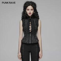 Punk Rave Store Sexy Deep V Collar Vest Lolita Women Lace High Standing Collar Waistcoat