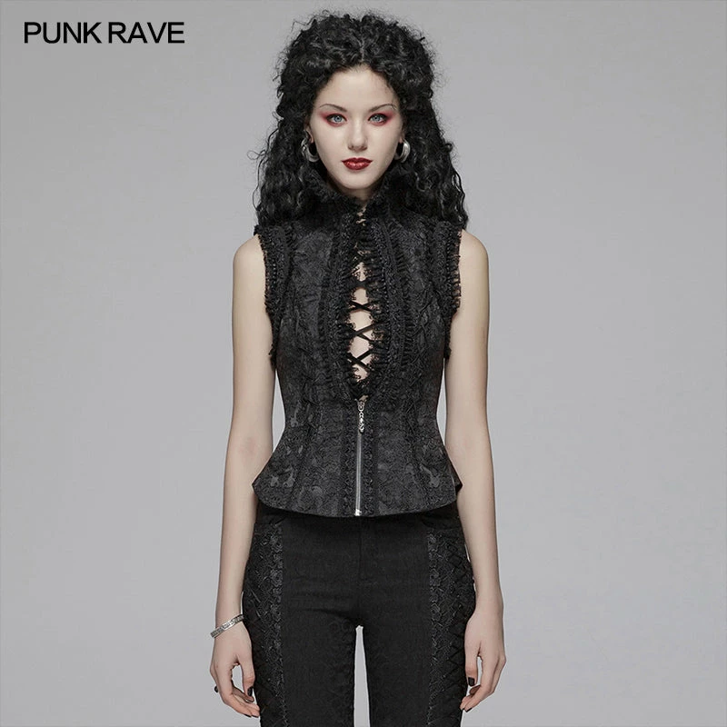 Punk Rave Store Sexy Deep V Collar Vest Lolita Women Lace High Standing Collar Waistcoat 3 Punk Rave Store Sexy Deep V Collar Vest Lolita Women Lace High Standing Collar Waistcoat
