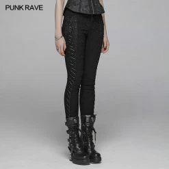 Punk Rave Store Gothic Women Jacquard Long Trousers With Cross Sides