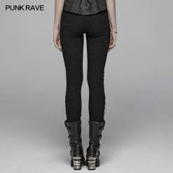 Punk Rave Store Gothic Women Jacquard Long Trousers With Cross Sides