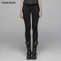Punk Rave Store Gothic Women Jacquard Long Trousers With Cross Sides