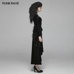 Punk Rave Store Gothic Daily Women Long Sleeve Velvet High-low Long Dress With Lace