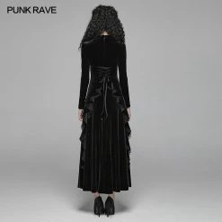 Punk Rave Store Gothic Daily Women Long Sleeve Velvet High-low Long Dress With Lace 10 Punk Rave Store Gothic Daily Women Long Sleeve Velvet High-low Long Dress With Lace