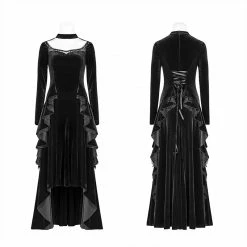Punk Rave Store Gothic Daily Women Long Sleeve Velvet High-low Long Dress With Lace 11 Punk Rave Store Gothic Daily Women Long Sleeve Velvet High-low Long Dress With Lace