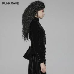 Punk Rave Store Gothic Weft Long Sleeve Standing Collar Velvet Short Coat For Women