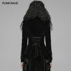Punk Rave Store Gothic Weft Long Sleeve Standing Collar Velvet Short Coat For Women