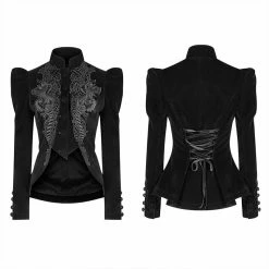 Punk Rave Store Gothic Weft Long Sleeve Standing Collar Velvet Short Coat For Women