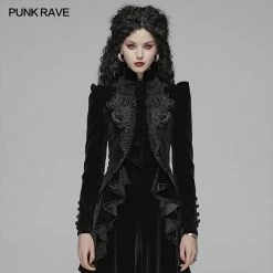 Punk Rave Store Gothic Weft Long Sleeve Standing Collar Velvet Short Coat For Women