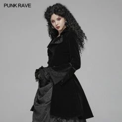 Punk Rave Store Women Gothic Lolita Long Sleeve Medium Long Velvet Coat
