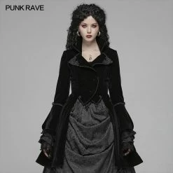 Punk Rave Store Women Gothic Lolita Long Sleeve Medium Long Velvet Coat