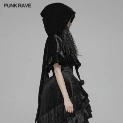 Punk Rave Store Lolita Velvet Short Hooded Loose Cloak With Cute Wooly Balls Accessories