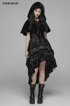 Punk Rave Store Lolita Velvet Short Hooded Loose Cloak With Cute Wooly Balls Accessories