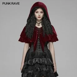 Punk Rave Store Lolita Velvet Short Hooded Loose Cloak With Cute Wooly Balls Accessories