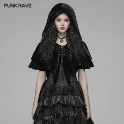 Punk Rave Store Lolita Velvet Short Hooded Loose Cloak With Cute Wooly Balls Accessories