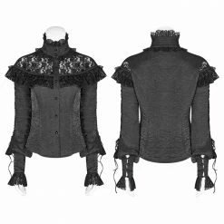 Punk Rave Store Lolita Long Sleeve Shirt Translucent Lace Shoulder T-shirt