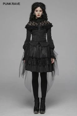 Punk Rave Store Lolita Long Sleeve Shirt Translucent Lace Shoulder T-shirt