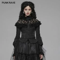 Punk Rave Store Lolita Long Sleeve Shirt Translucent Lace Shoulder T-shirt