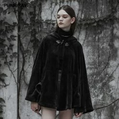 Punkravestore Dark Velvet Embroidered Cloak Jacket With Moon Design